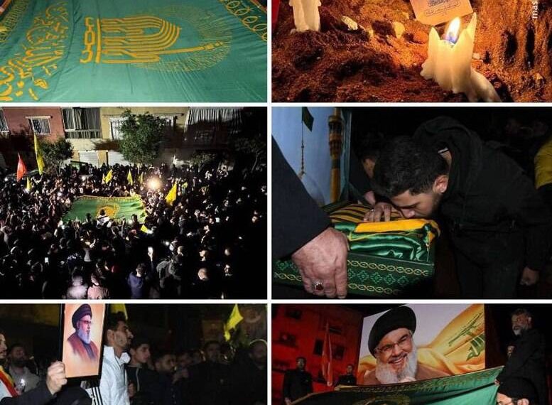 پرچم گنبد رضوی در محل شهادت سیدحسن نصرالله + عکس